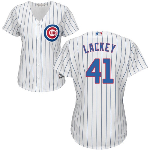 Women's Majestic Chicago Cubs #41 John Lackey Replica White Home Cool Base MLB Jersey