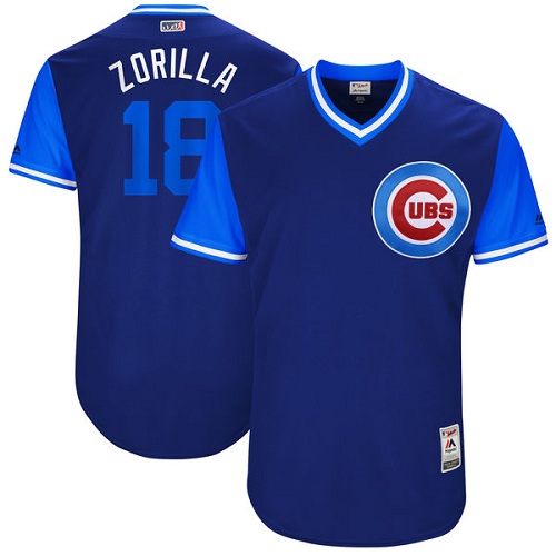 Men's Majestic Chicago Cubs #18 Ben Zobrist "Zorilla" Authentic Navy Blue 2017 Players Weekend MLB Jersey