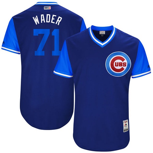 Men's Majestic Chicago Cubs #71 Wade Davis "Wader" Authentic Navy Blue 2017 Players Weekend MLB Jersey