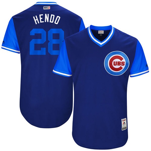 Men's Majestic Chicago Cubs #28 Kyle Hendricks "Hendo" Authentic Navy Blue 2017 Players Weekend MLB Jersey