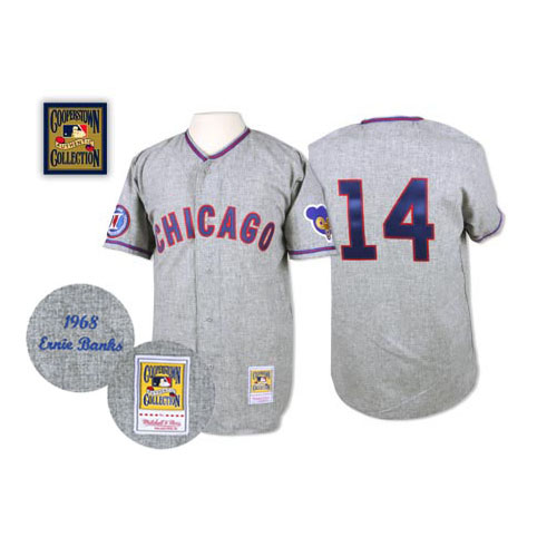 Men's Mitchell and Ness 1968 Chicago Cubs #14 Ernie Banks Authentic Grey Throwback MLB Jersey