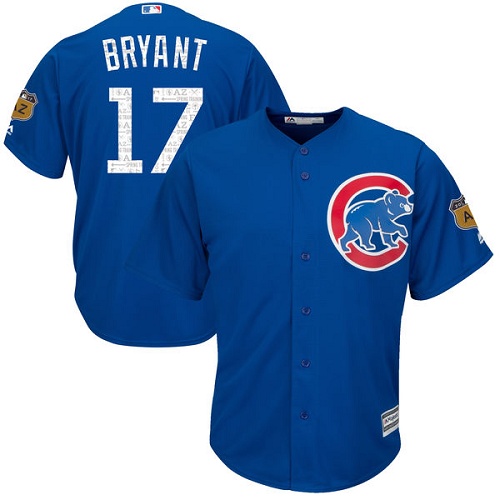 Youth Majestic Chicago Cubs #17 Kris Bryant Authentic Royal Blue 2017 Spring Training Cool Base MLB Jersey