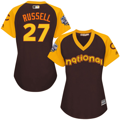 Women's Majestic Chicago Cubs #27 Addison Russell Authentic Brown 2016 All-Star National League BP Cool Base MLB Jersey
