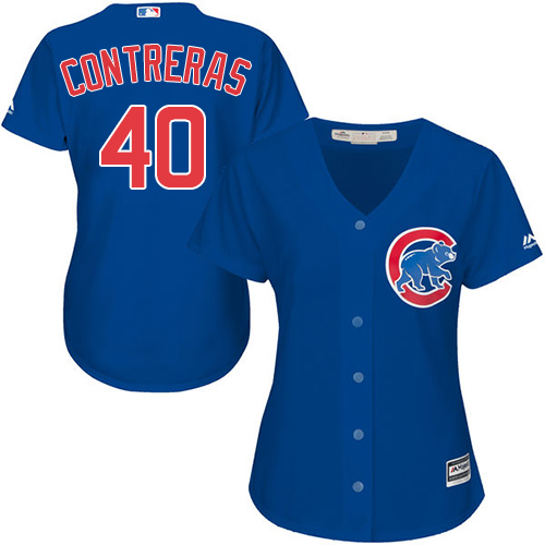 Women's Majestic Chicago Cubs #40 Willson Contreras Authentic Royal Blue Alternate MLB Jersey