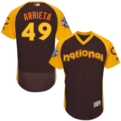 Men's Majestic Chicago Cubs #49 Jake Arrieta Brown 2016 All-Star National League BP Authentic Collection Flex Base MLB Jersey