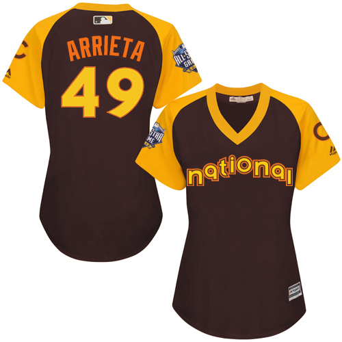 Women's Majestic Chicago Cubs #49 Jake Arrieta Authentic Brown 2016 All-Star National League BP Cool Base MLB Jersey