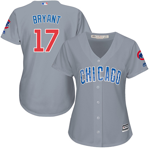 Women's Majestic Chicago Cubs #17 Kris Bryant Authentic Grey Road MLB Jersey