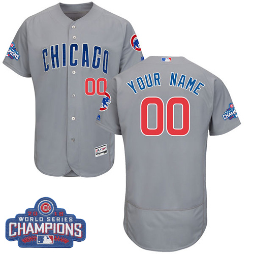 Men's Majestic Chicago Cubs Customized Grey 2016 World Series Champions Flexbase Authentic Collection MLB Jersey