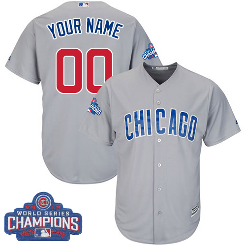 Youth Majestic Chicago Cubs Customized Authentic Grey Road 2016 World Series Champions Cool Base MLB Jersey