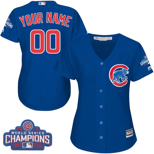Women's Majestic Chicago Cubs Customized Authentic Royal Blue Alternate 2016 World Series Champions Cool Base MLB Jersey