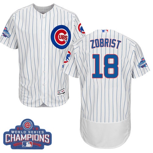 Men's Majestic Chicago Cubs #18 Ben Zobrist White 2016 World Series Champions Flexbase Authentic Collection MLB Jersey