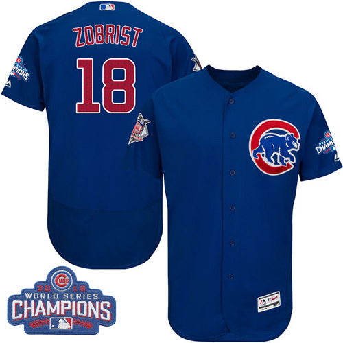 Men's Majestic Chicago Cubs #18 Ben Zobrist Royal Blue 2016 World Series Champions Flexbase Authentic Collection MLB Jersey
