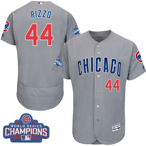 Men's Majestic Chicago Cubs #44 Anthony Rizzo Grey 2016 World Series Champions Flexbase Authentic Collection MLB Jersey