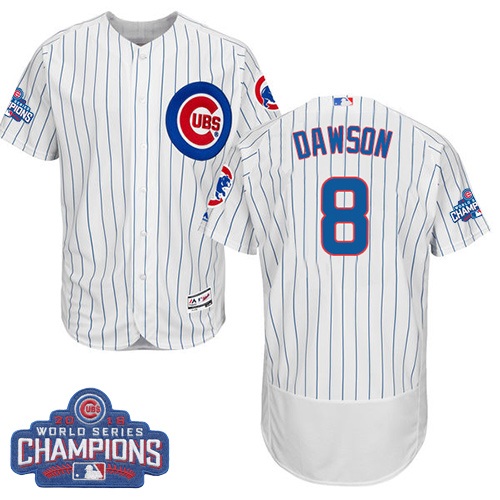 Men's Majestic Chicago Cubs #8 Andre Dawson White 2016 World Series Champions Flexbase Authentic Collection MLB Jersey