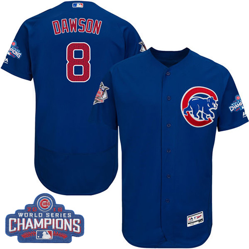Men's Majestic Chicago Cubs #8 Andre Dawson Royal Blue 2016 World Series Champions Flexbase Authentic Collection MLB Jersey