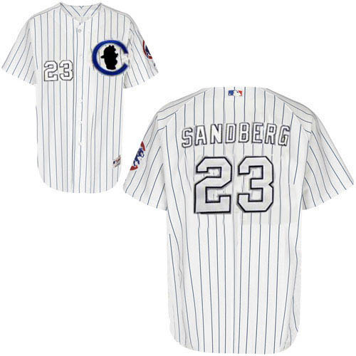 Men's Majestic Chicago Cubs #23 Ryne Sandberg Authentic White Sliver NO.-3 Patch MLB Jersey