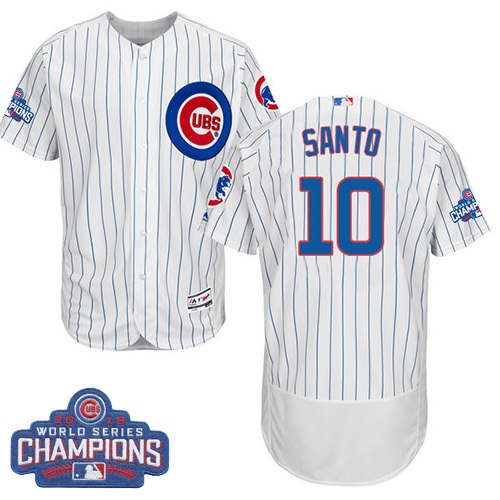 Men's Majestic Chicago Cubs #10 Ron Santo White 2016 World Series Champions Flexbase Authentic Collection MLB Jersey