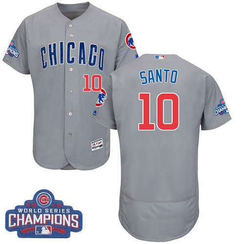 Men's Majestic Chicago Cubs #10 Ron Santo Grey 2016 World Series Champions Flexbase Authentic Collection MLB Jersey
