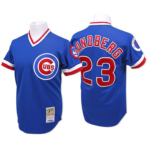 Men's Mitchell and Ness Chicago Cubs #23 Ryne Sandberg Authentic Blue Throwback MLB Jersey