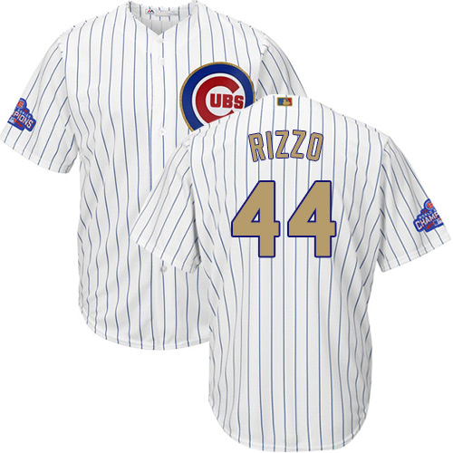 Youth Majestic Chicago Cubs #44 Anthony Rizzo Authentic White 2017 Gold Program Cool Base MLB Jersey