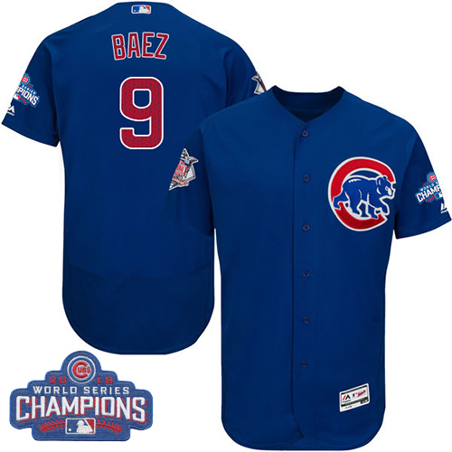 Men's Majestic Chicago Cubs #9 Javier Baez Royal Blue 2016 World Series Champions Flexbase Authentic Collection MLB Jersey