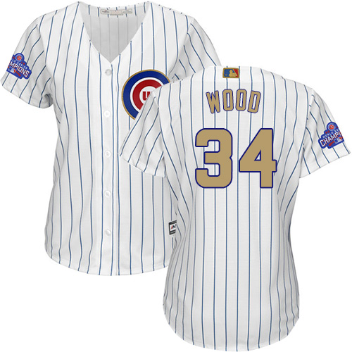 Women's Majestic Chicago Cubs #34 Kerry Wood Authentic White 2017 Gold Program MLB Jersey