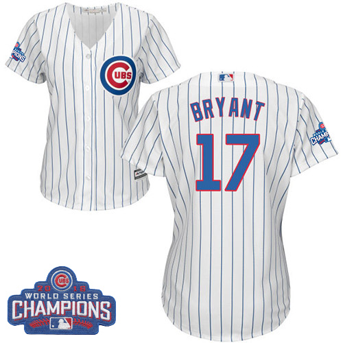 Women's Majestic Chicago Cubs #17 Kris Bryant Authentic White Home 2016 World Series Champions Cool Base MLB Jersey