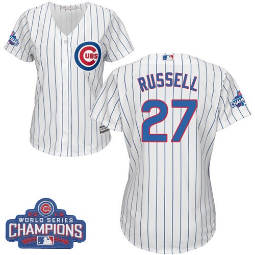 Women's Majestic Chicago Cubs #27 Addison Russell Authentic White Home 2016 World Series Champions Cool Base MLB Jersey