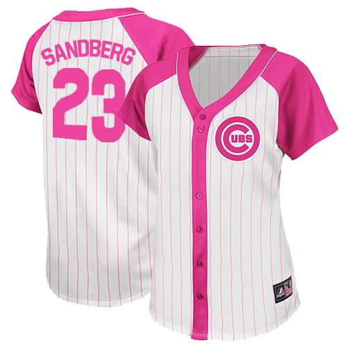 Women's Majestic Chicago Cubs #23 Ryne Sandberg Replica White/Pink Splash Fashion MLB Jersey