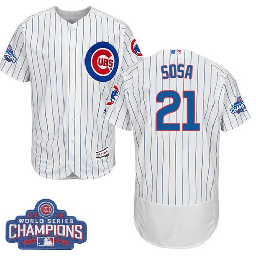 Men's Majestic Chicago Cubs #21 Sammy Sosa White 2016 World Series Champions Flexbase Authentic Collection MLB Jersey