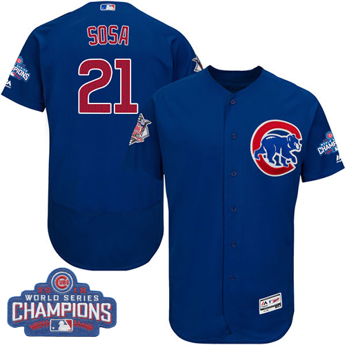 Men's Majestic Chicago Cubs #21 Sammy Sosa Royal Blue 2016 World Series Champions Flexbase Authentic Collection MLB Jersey