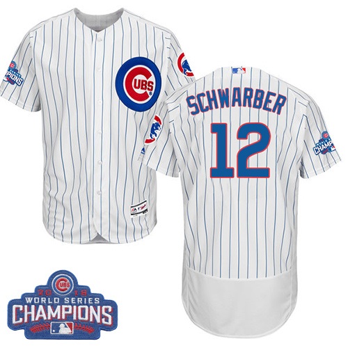 Men's Majestic Chicago Cubs #12 Kyle Schwarber White 2016 World Series Champions Flexbase Authentic Collection MLB Jersey