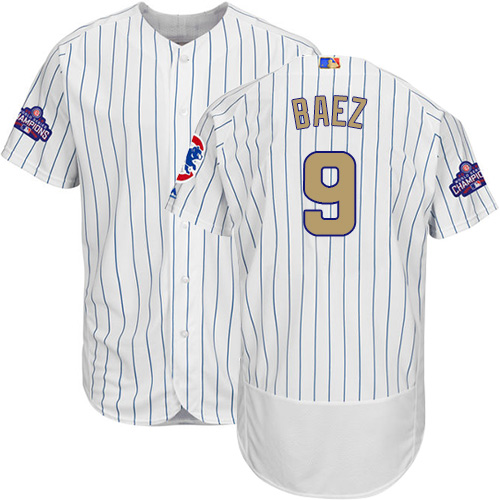 Men's Majestic Chicago Cubs #9 Javier Baez Authentic White 2017 Gold Program Flex Base MLB Jersey