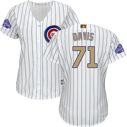 Women's Majestic Chicago Cubs #71 Wade Davis Authentic White 2017 Gold Program MLB Jersey