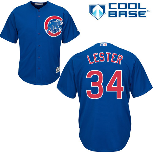 Men's Majestic Chicago Cubs #34 Jon Lester Replica Royal Blue Alternate Cool Base MLB Jersey
