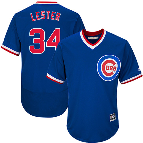 Men's Majestic Chicago Cubs #34 Jon Lester Replica Royal Blue Cooperstown Cool Base MLB Jersey