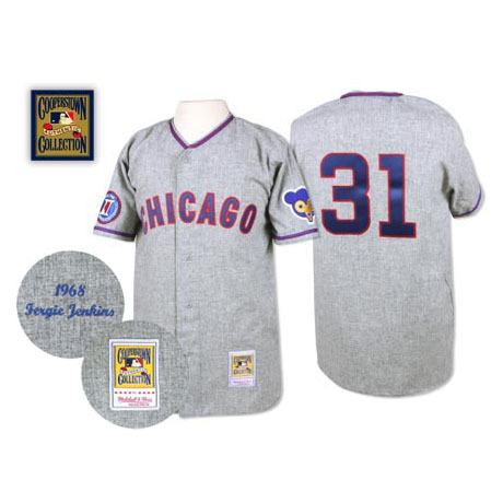 Men's Mitchell and Ness 1968 Chicago Cubs #31 Fergie Jenkins Authentic Grey Throwback MLB Jersey