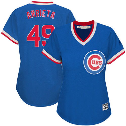 Women's Majestic Chicago Cubs #49 Jake Arrieta Authentic Royal Blue Cooperstown MLB Jersey