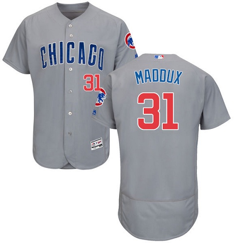 Men's Majestic Chicago Cubs #31 Greg Maddux Authentic Grey Road Cool Base MLB Jersey