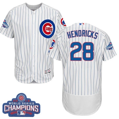 Men's Majestic Chicago Cubs #28 Kyle Hendricks White Home 2016 World Series Champions Flexbase Authentic Collection MLB Jersey