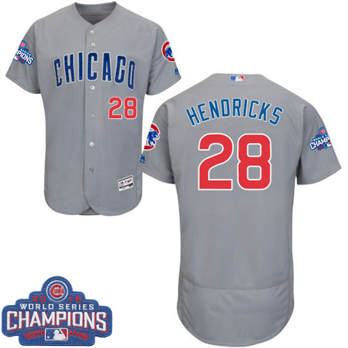 Men's Majestic Chicago Cubs #28 Kyle Hendricks Grey Road 2016 World Series Champions Flexbase Authentic Collection MLB Jersey