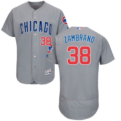 Men's Majestic Chicago Cubs #38 Carlos Zambrano Authentic Grey Road Cool Base MLB Jersey