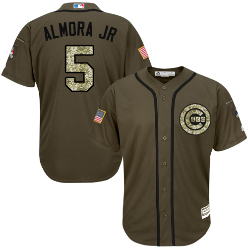Men's Majestic Chicago Cubs #5 Albert Almora Jr Authentic Green Salute to Service MLB Jersey