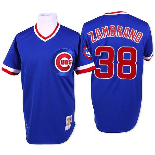 Men's Mitchell and Ness Chicago Cubs #38 Carlos Zambrano Authentic Blue Throwback MLB Jersey