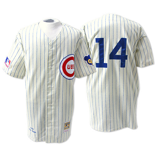 Men's Mitchell and Ness Chicago Cubs #14 Ernie Banks Replica Cream 1969 Throwback MLB Jersey