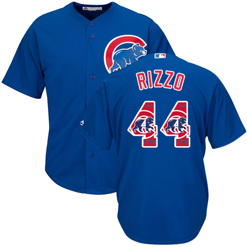 Men's Majestic Chicago Cubs #44 Anthony Rizzo Authentic Royal Blue Team Logo Fashion Cool Base MLB Jersey
