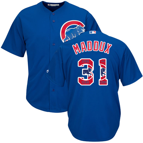 Men's Majestic Chicago Cubs #31 Greg Maddux Authentic Royal Blue Team Logo Fashion Cool Base MLB Jersey