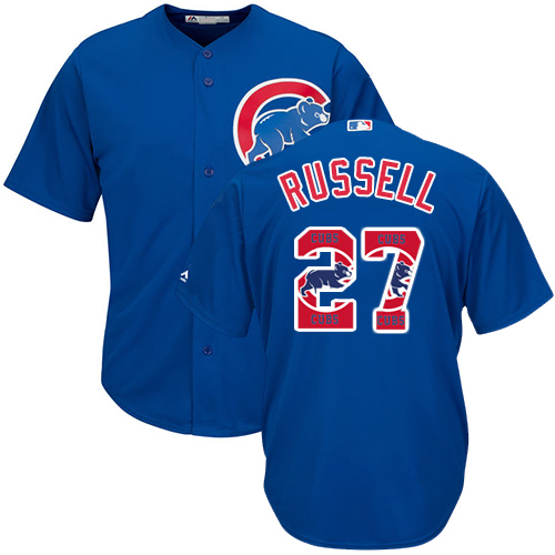 Men's Majestic Chicago Cubs #27 Addison Russell Authentic Royal Blue Team Logo Fashion Cool Base MLB Jersey