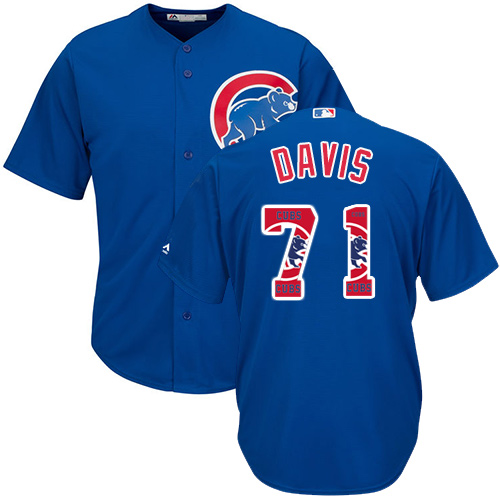 Men's Majestic Chicago Cubs #71 Wade Davis Authentic Royal Blue Team Logo Fashion Cool Base MLB Jersey