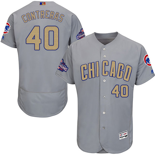 Men's Majestic Chicago Cubs #40 Willson Contreras Gray 2017 Gold Champion Flexbase Authentic Collection MLB Jersey